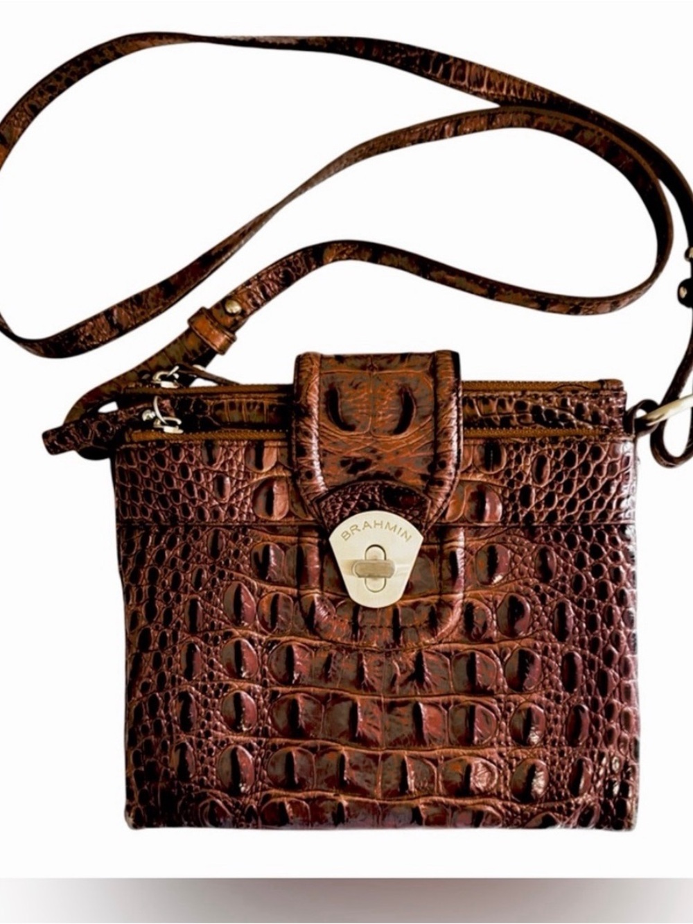 Brahmin Mojito pecan Croc Melbourne leather wallet